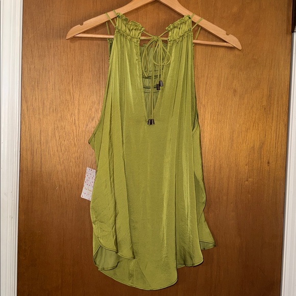 •FREE PEOPLE•NWT GRASSES GREEN “MY OH MY”SMOCK NECKLINE KEYHOLE BLOUSE MEDIUM - Picture 10 of 16